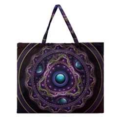 Beautiful Turquoise And Amethyst Fractal Jewelry Zipper Large Tote Bag by jayaprime