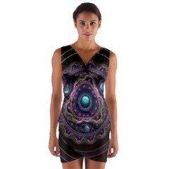 Beautiful Turquoise And Amethyst Fractal Jewelry Wrap Front Bodycon Dress by jayaprime