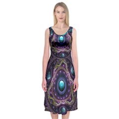 Beautiful Turquoise And Amethyst Fractal Jewelry Midi Sleeveless Dress by jayaprime