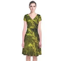 Beautiful Emerald Fairy Ferns in a Fractal Forest Short Sleeve Front Wrap Dress