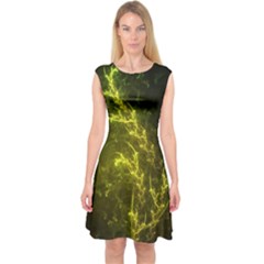 Beautiful Emerald Fairy Ferns in a Fractal Forest Capsleeve Midi Dress