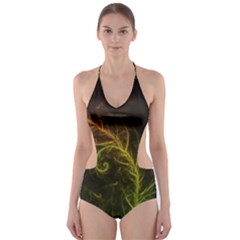 Fractal Hybrid Of Guzmania Tuti Fruitti And Ferns Cut-out One Piece Swimsuit by jayaprime