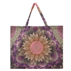 Pastel Pearl Lotus Garden Of Fractal Dahlia Flowers Zipper Large Tote Bag by jayaprime