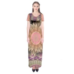Pastel Pearl Lotus Garden Of Fractal Dahlia Flowers Short Sleeve Maxi Dress by jayaprime