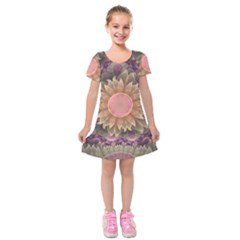 Pastel Pearl Lotus Garden Of Fractal Dahlia Flowers Kids  Short Sleeve Velvet Dress by jayaprime