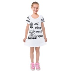 Eat, Sleep, Meditate, Repeat  Kids  Short Sleeve Velvet Dress by Valentinaart