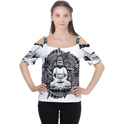 Ornate Buddha Women s Cutout Shoulder Tee by Valentinaart