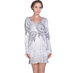 Beautiful Dolphin, Mandala Design Long Sleeve Nightdress