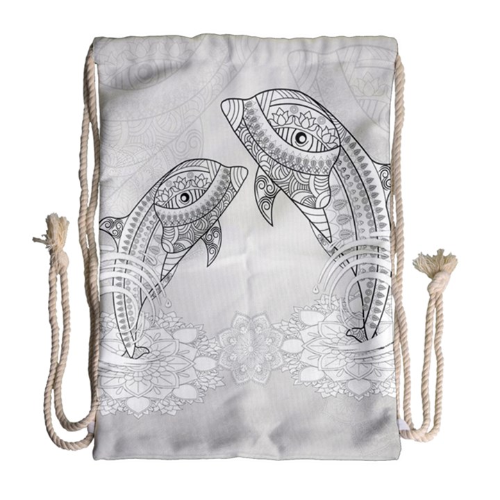 Beautiful Dolphin, Mandala Design Drawstring Bag (Large)