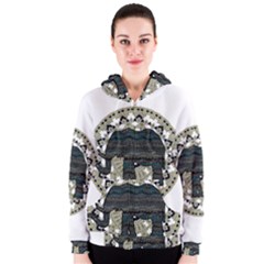 Ornate mandala elephant  Women s Zipper Hoodie