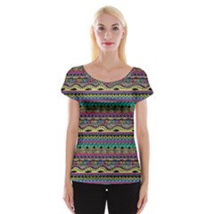 Aztec Pattern Cool Colors Cap Sleeve Tops by BangZart