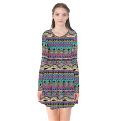 Aztec Pattern Cool Colors Flare Dress