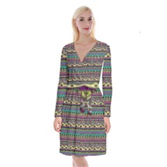 Aztec Pattern Cool Colors Long Sleeve Velvet Front Wrap Dress by BangZart