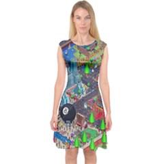 Pixel Art City Capsleeve Midi Dress