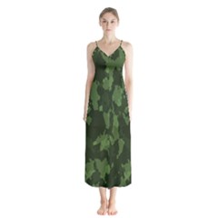 Camouflage Green Army Texture Button Up Chiffon Maxi Dress by BangZart