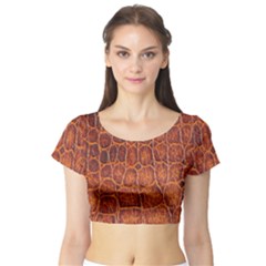 Crocodile Skin Texture Short Sleeve Crop Top (tight Fit)