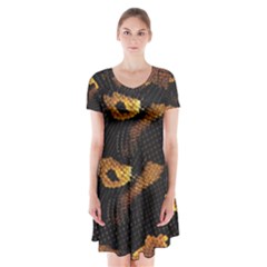 Gold Snake Skin Short Sleeve V-neck Flare Dress by BangZart