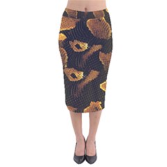 Gold Snake Skin Velvet Midi Pencil Skirt