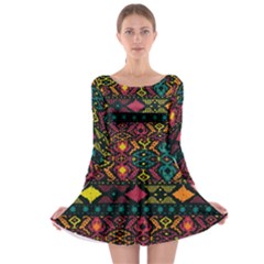 Bohemian Patterns Tribal Long Sleeve Skater Dress