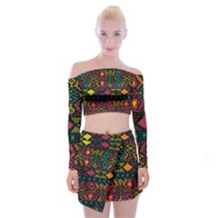 Bohemian Patterns Tribal Off Shoulder Top With Skirt Set