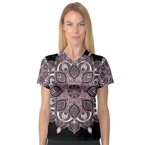 Ornate Mandala Women s V-neck Sport Mesh Tee by Valentinaart