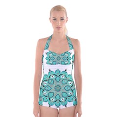 Ornate mandala Boyleg Halter Swimsuit 