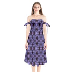 Lavender Moroccan Tilework  Shoulder Tie Bardot Midi Dress