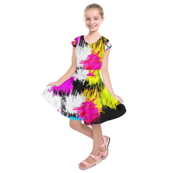 Colorful blurry paint strokes                             Kids  Short Sleeve Dress