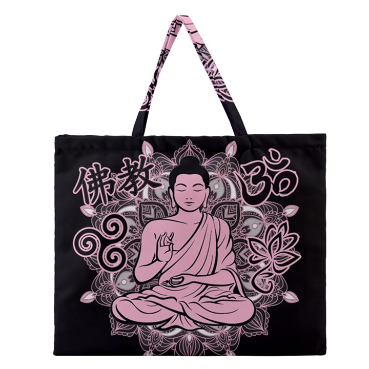 Ornate Buddha Zipper Large Tote Bag