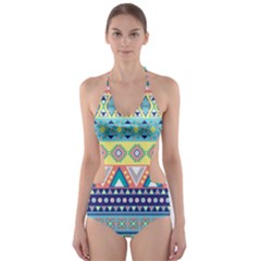 Tribal Print Cut-out One Piece Swimsuit