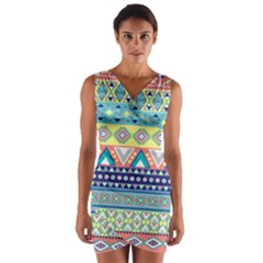 Tribal Print Wrap Front Bodycon Dress