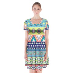 Tribal Print Short Sleeve V-neck Flare Dress