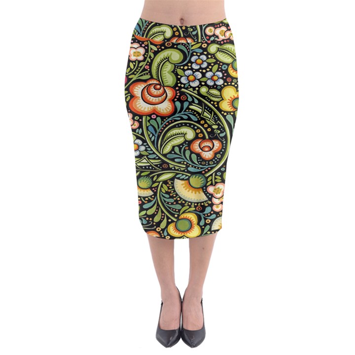 Bohemia Floral Pattern Midi Pencil Skirt