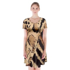 Animal Fabric Patterns Short Sleeve V-neck Flare Dress