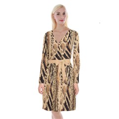 Animal Fabric Patterns Long Sleeve Velvet Front Wrap Dress