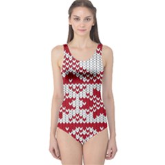 Crimson Knitting Pattern Background Vector One Piece Swimsuit