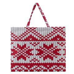 Crimson Knitting Pattern Background Vector Zipper Large Tote Bag