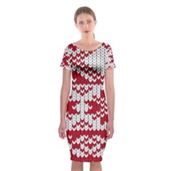 Crimson Knitting Pattern Background Vector Classic Short Sleeve Midi Dress