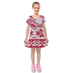 Crimson Knitting Pattern Background Vector Kids  Short Sleeve Velvet Dress