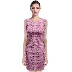 Abstract Pink Squares Sleeveless Velvet Midi Dress