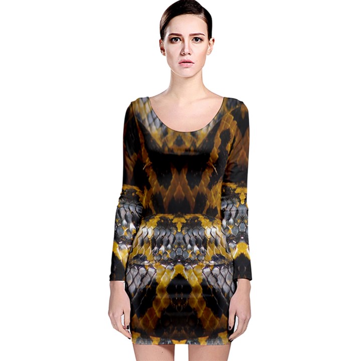 Textures Snake Skin Patterns Long Sleeve Bodycon Dress