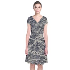 Us Army Digital Camouflage Pattern Short Sleeve Front Wrap Dress by BangZart