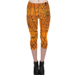 Vector Seamless Pattern With Spider Web On Orange Capri Leggings  by BangZart