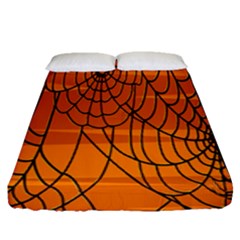 Vector Seamless Pattern With Spider Web On Orange Fitted Sheet (queen Size) by BangZart
