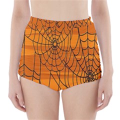 Vector Seamless Pattern With Spider Web On Orange High-waisted Bikini Bottoms by BangZart