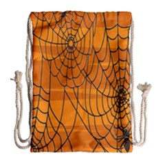 Vector Seamless Pattern With Spider Web On Orange Drawstring Bag (large)