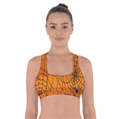 Vector Seamless Pattern With Spider Web On Orange Cross Back Sports Bra by BangZart