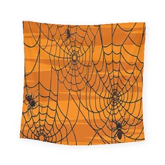 Vector Seamless Pattern With Spider Web On Orange Square Tapestry (small)