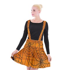 Vector Seamless Pattern With Spider Web On Orange Suspender Skater Skirt