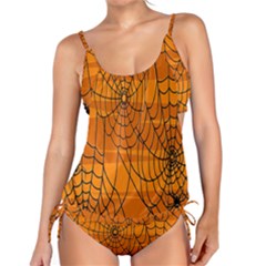 Vector Seamless Pattern With Spider Web On Orange Tankini by BangZart